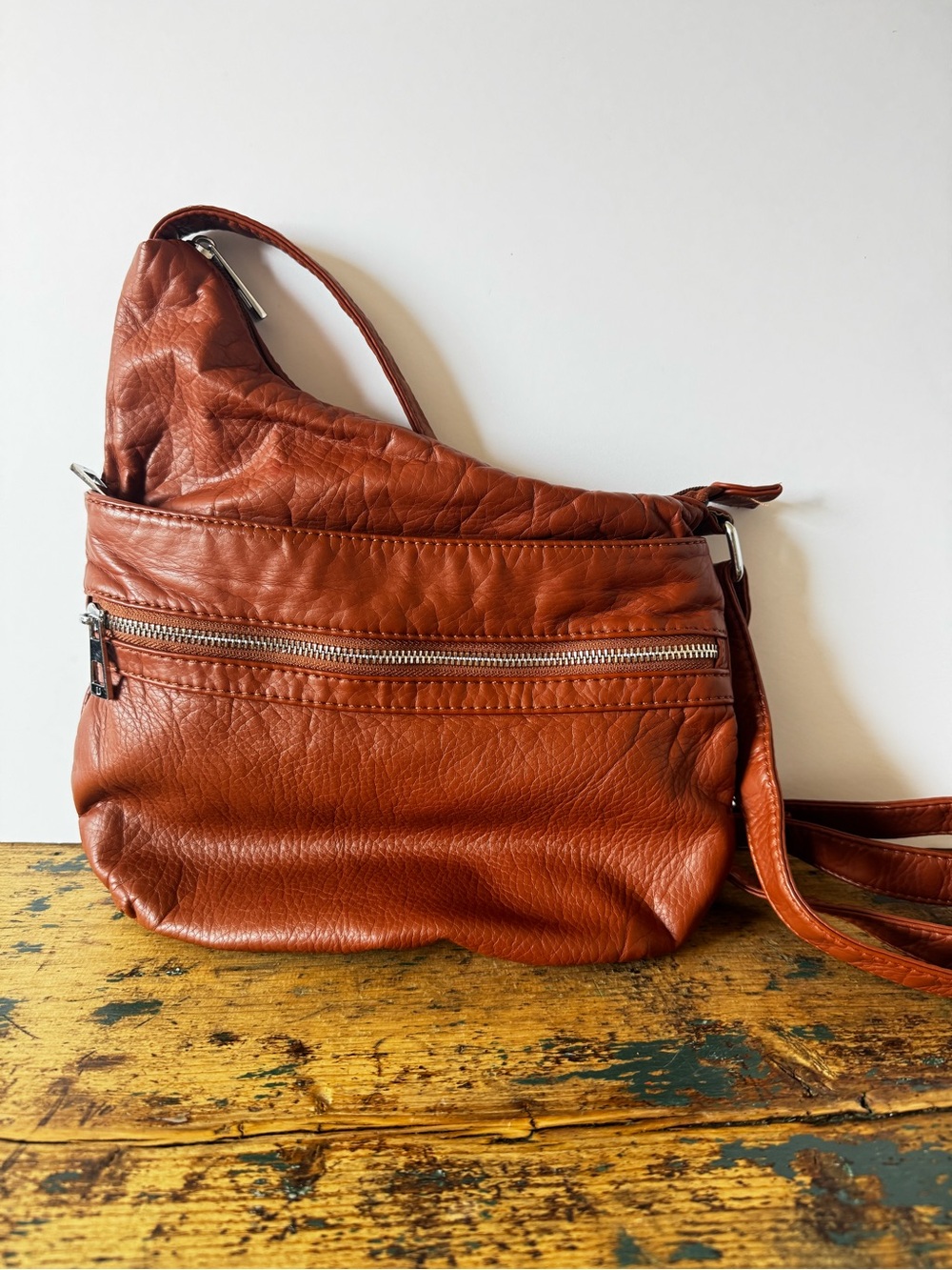 Women’s Faux Leather Crossbody Bag in Cognac Brown